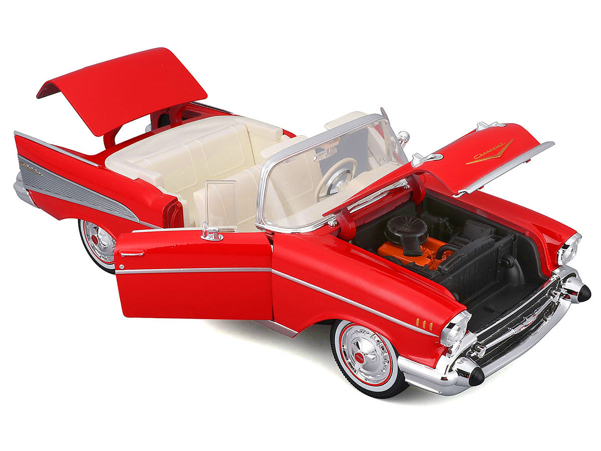 1957 Chevrolet Bel Air Convertible Red with White Interior "Special Edition" Series 1/18 Diecast Model Car by Maisto-0