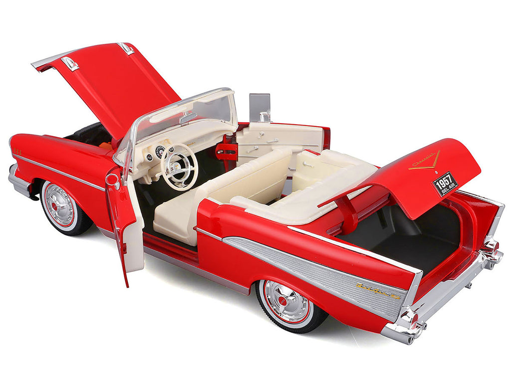 1957 Chevrolet Bel Air Convertible Red with White Interior "Special Edition" Series 1/18 Diecast Model Car by Maisto-2