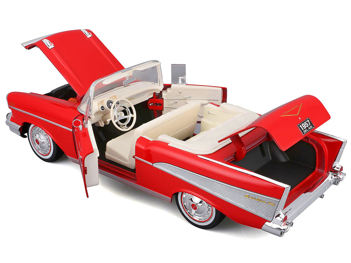 1957 Chevrolet Bel Air Convertible Red with White Interior "Special Edition" Series 1/18 Diecast Model Car by Maisto-2