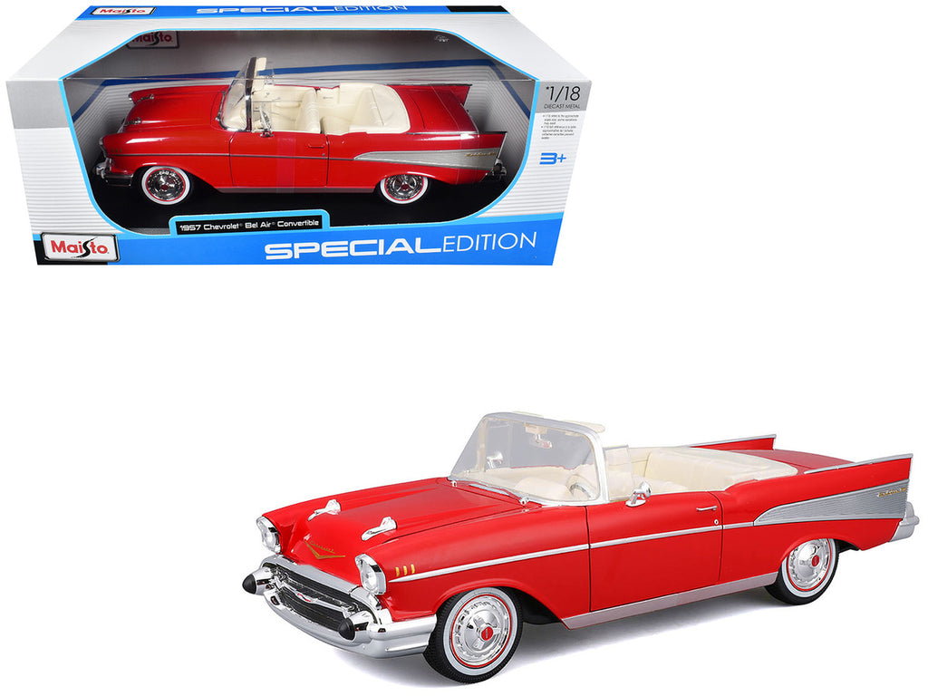 1957 Chevrolet Bel Air Convertible Red with White Interior "Special Edition" Series 1/18 Diecast Model Car by Maisto-4