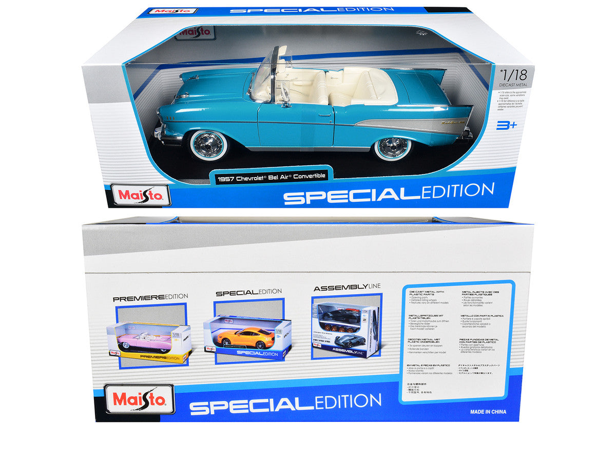 1957 Chevrolet Bel Air Convertible Blue with White Interior "Special Edition" Series 1/18 Diecast Model Car by Maisto-2