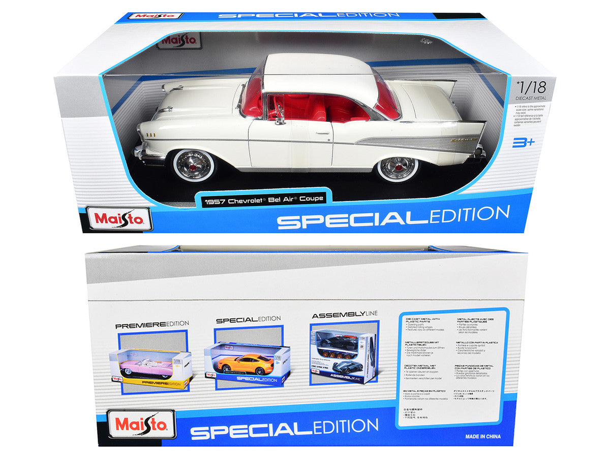 1957 Chevrolet Bel Air Coupe White with Red Interior "Special Edition" Series 1/18 Diecast Model Car by Maisto-2
