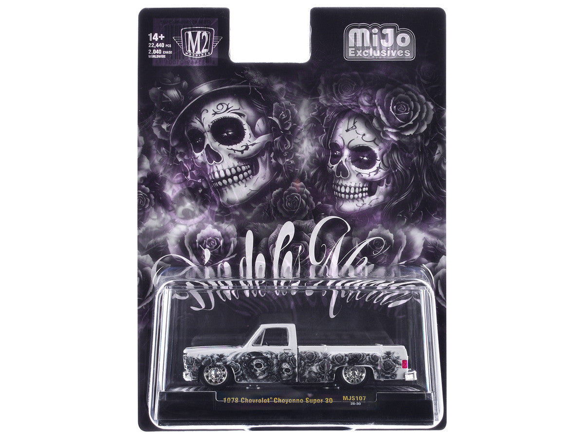 1978 Chevrolet Cheyenne Super 30 Pickup Truck "Dia De Los Muertos" White with Graphics Limited Edition to 10560 pieces Worldwide 1/64 Diecast Model Car by M2 Machines-2