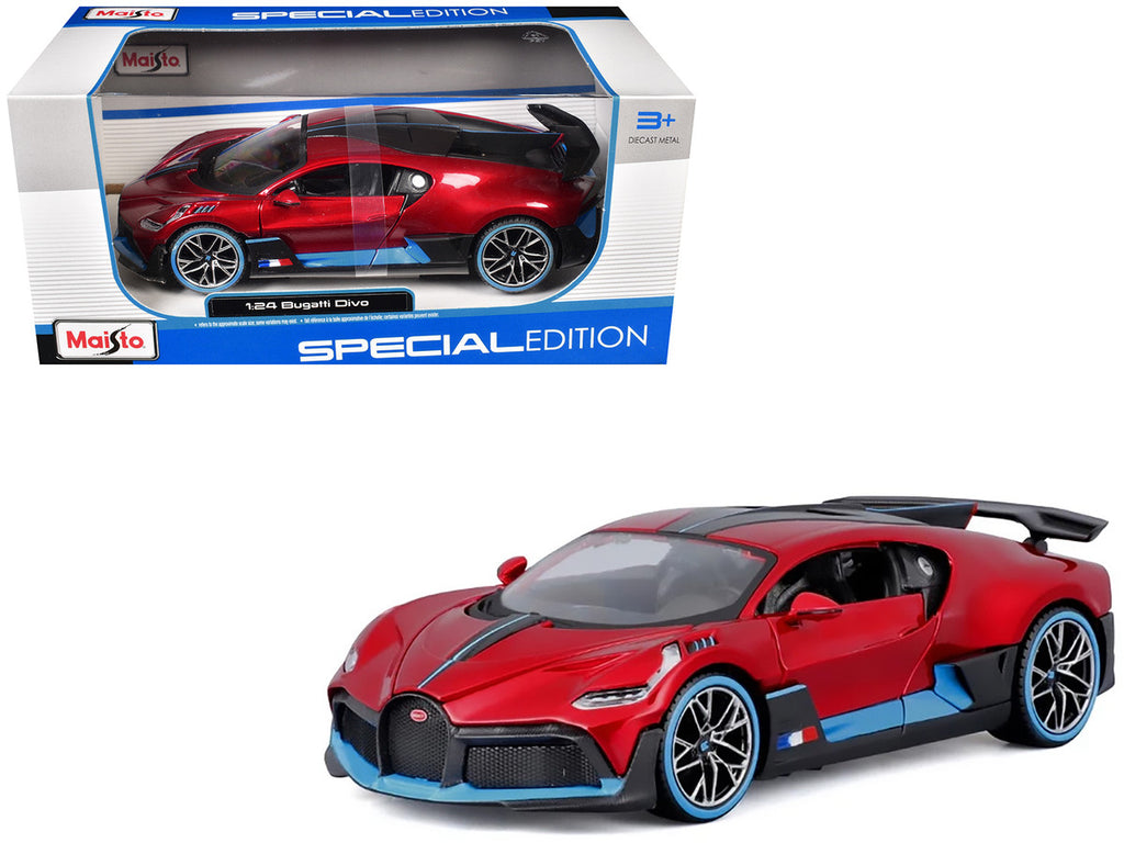 Bugatti Divo Red Metallic with Carbon and Blue Accents "Special Edition" 1/24 Diecast Model Car by Maisto-0