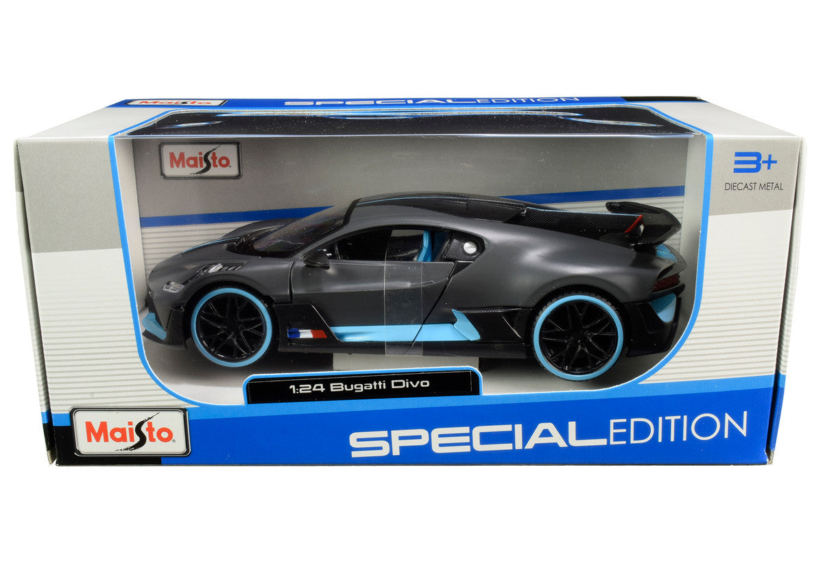 Bugatti Divo Satin Charcoal Gray with Carbon and Blue Accents "Special Edition" 1/24 Diecast Model Car by Maisto-2