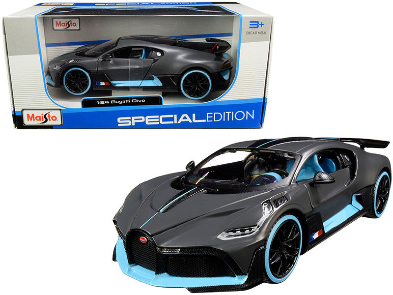 Bugatti Divo Satin Charcoal Gray with Carbon and Blue Accents "Special Edition" 1/24 Diecast Model Car by Maisto-0