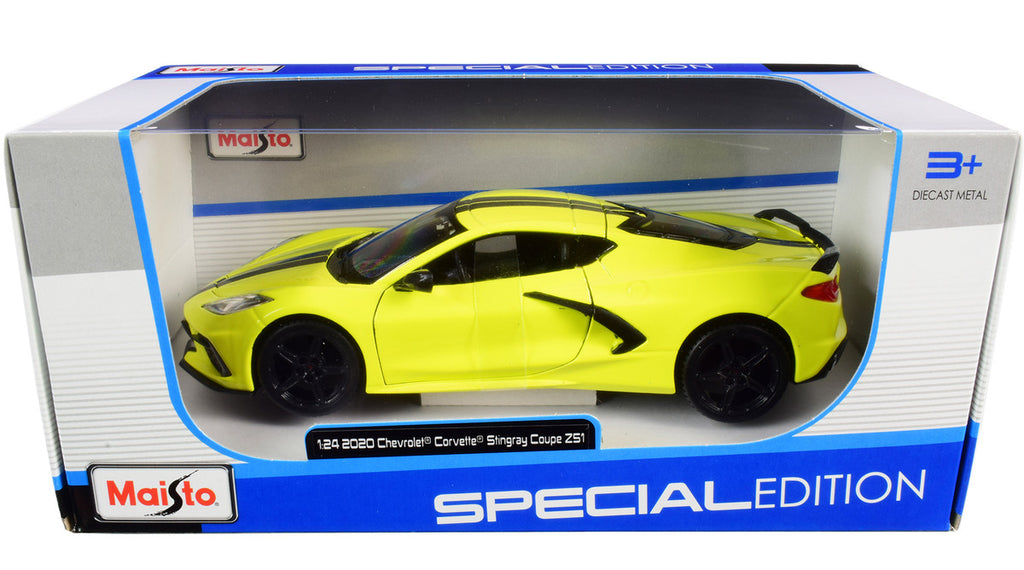 2020 Chevrolet Corvette Stingray Z51 Coupe Yellow with Black Stripes 1/24 Diecast Model Car by Maisto-2