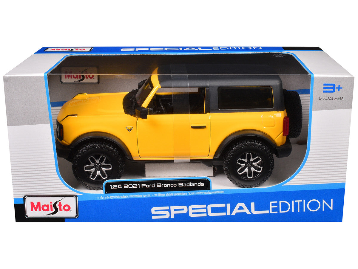 2021 Ford Bronco Badlands Yellow with Black Top "Special Edition" 1/24 Diecast Model Car by Maisto-1