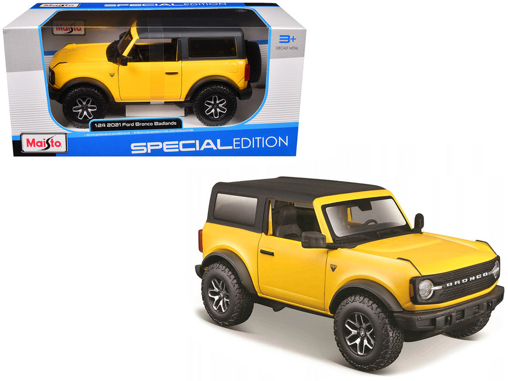2021 Ford Bronco Badlands Yellow with Black Top "Special Edition" 1/24 Diecast Model Car by Maisto-2