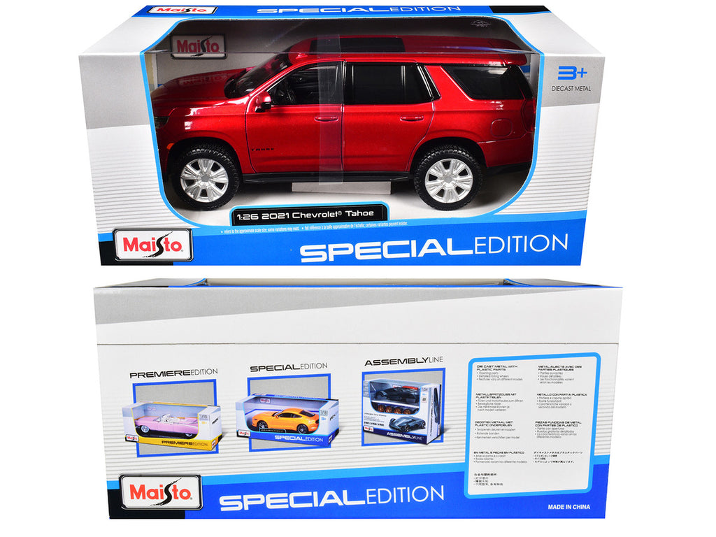 2021 Chevrolet Tahoe Red Metallic with Sunroof 1/24 Diecast Model Car by Maisto-1