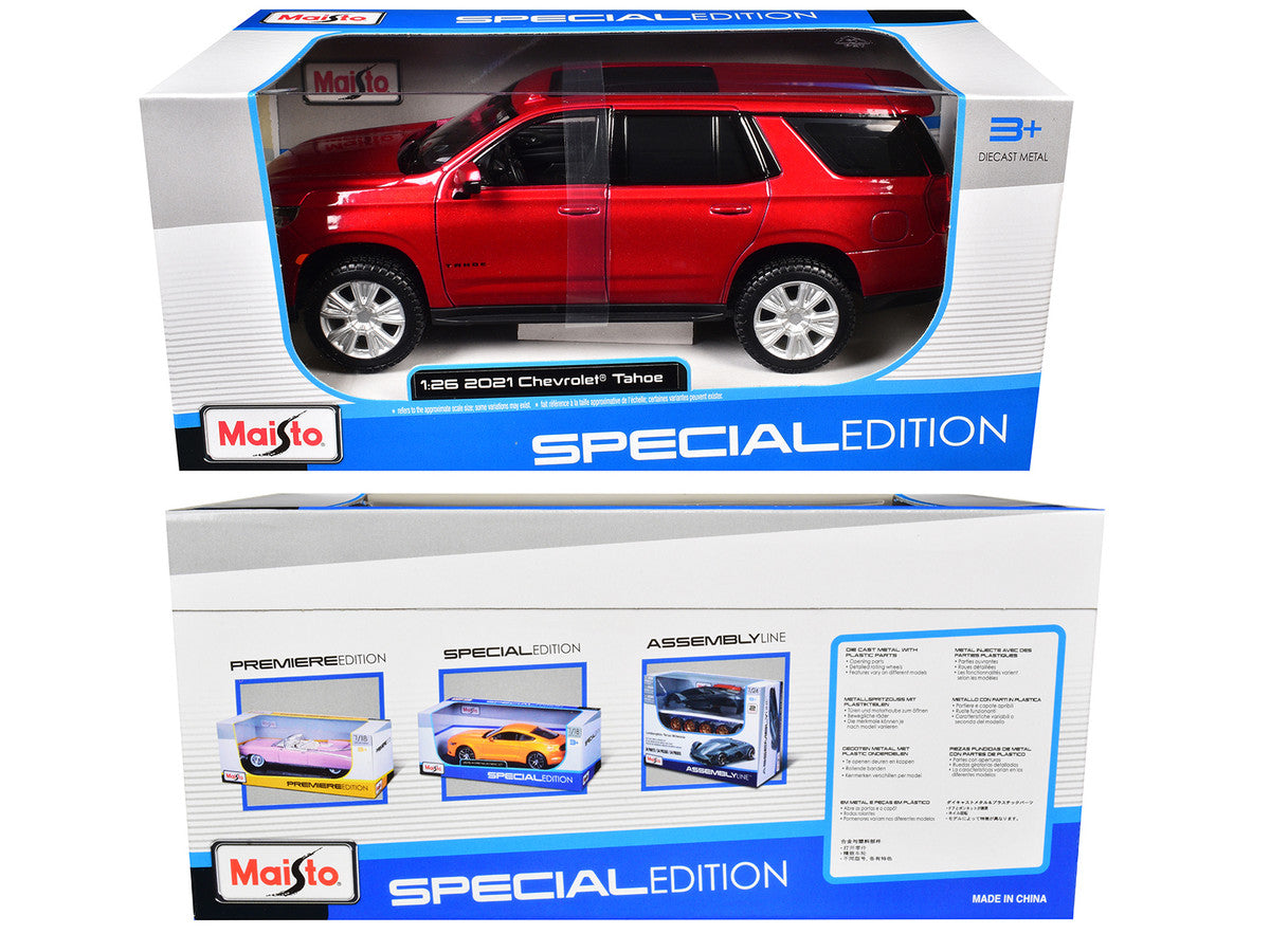 2021 Chevrolet Tahoe Red Metallic with Sunroof 1/24 Diecast Model Car by Maisto-1
