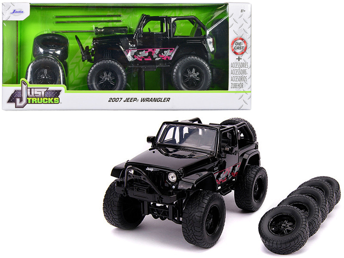 2007 Jeep Wrangler Black with Extra Wheels "Just Trucks" Series 1/24 Diecast Model Car by Jada-0