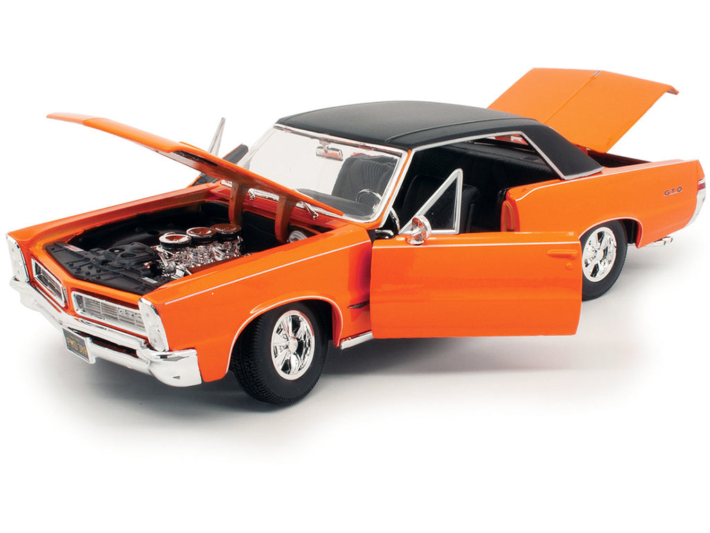 1965 Pontiac GTO Hurst Orange with Black Top and White Stripes "Special Edition" 1/18 Diecast Model Car by Maisto-2