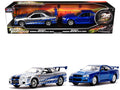 Brian's Nissan Skyline GT-R (BNR34) Silver with Blue Stripes and Nissan GT-R (BNR34) Blue Metallic Set of 2 pieces "25 Years of Fast & Furious" Series 1/32 Diecast Model Cars by Jada-0