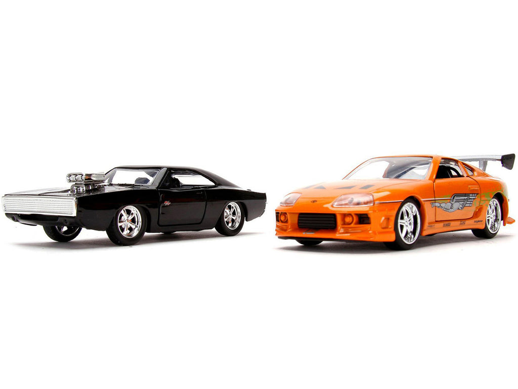Dom's Dodge Charger R/T Black and Brian's Toyota Supra Orange Set of 2 pieces "25 Years of Fast & Furious" Series 1/32 Diecast Model Cars by Jada-1