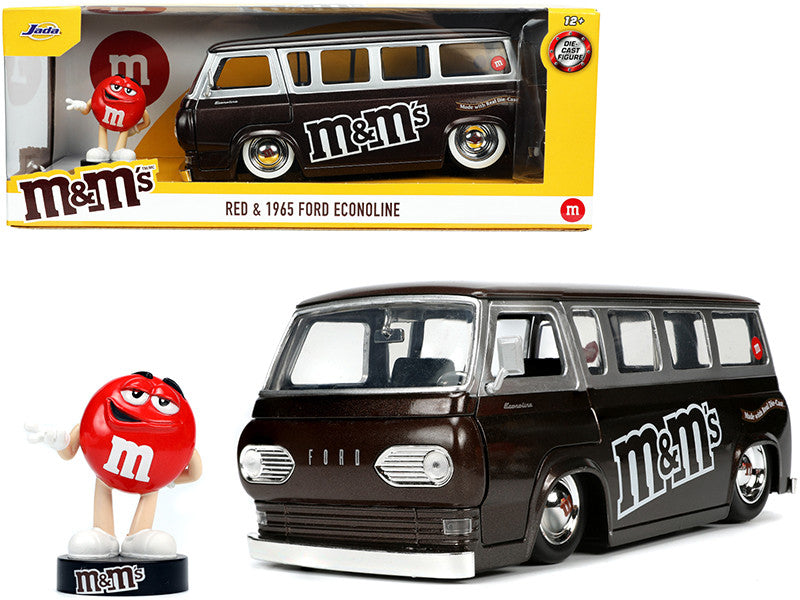 1965 Ford Econoline Bus Brown Metallic and Silver with Red M&M's Diecast Figurine "Hollywood Rides" Series 1/24 Diecast Model Car by Jada-0