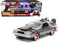 DeLorean Brushed Metal Time Machine with Lights "Back to the Future Part III" (1990) Movie "Hollywood Rides" Series 1/24 Diecast Model Car by Jada-0