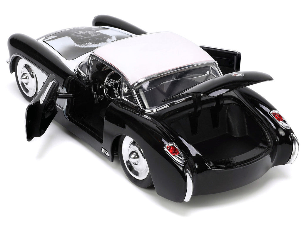 1957 Chevrolet Corvette Black with White Top and Wolfman Diecast Figure "Universal Monsters" "Hollywood Rides" Series 1/24 Diecast Model Car by Jada-3