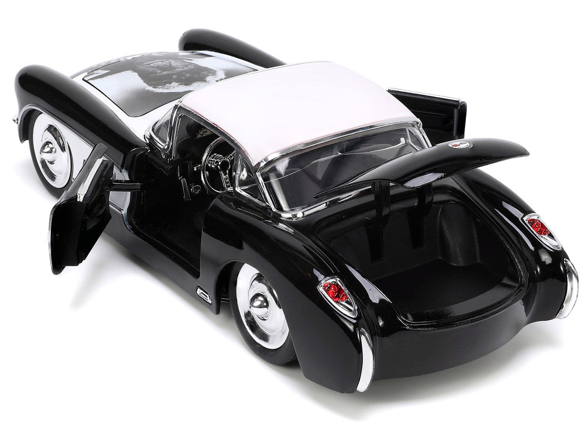 1957 Chevrolet Corvette Black with White Top and Wolfman Diecast Figure "Universal Monsters" "Hollywood Rides" Series 1/24 Diecast Model Car by Jada-3