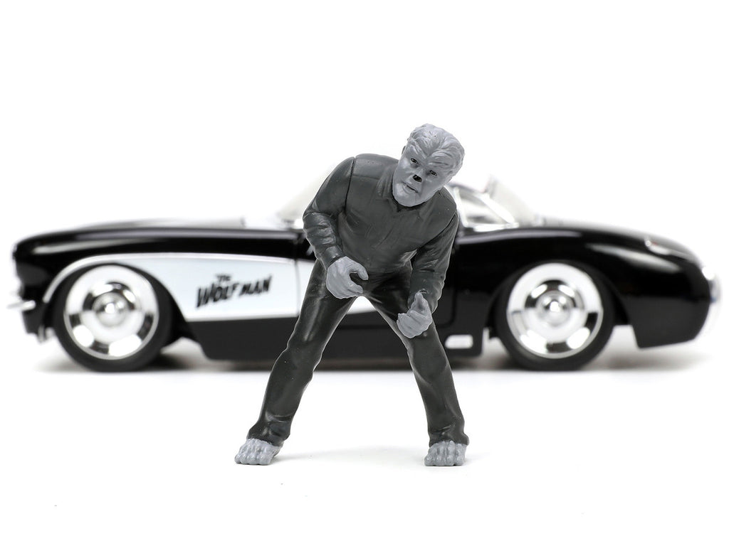 1957 Chevrolet Corvette Black with White Top and Wolfman Diecast Figure "Universal Monsters" "Hollywood Rides" Series 1/24 Diecast Model Car by Jada-4