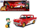 1959 Ford Anglia Red and White with Lucky the Leprechaun Diecast Figurine "Lucky Charms" 1/24 Diecast Model Car by Jada-0