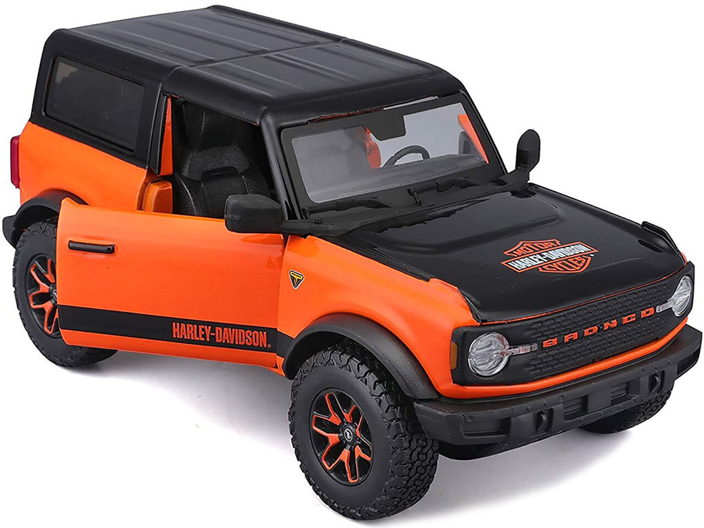 2021 Ford Bronco Badlands Orange and Black "Harley Davidson" "H-D Custom" Series 1/24 Diecast Model Car by Maisto-1