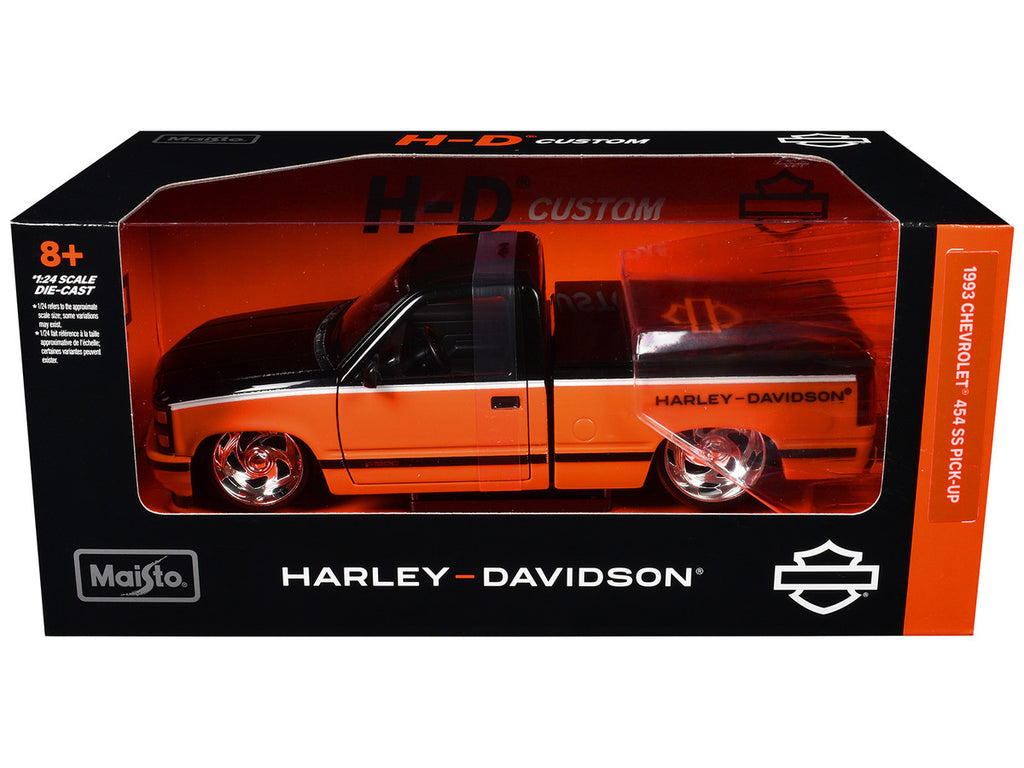1993 Chevrolet 454 SS Pickup Truck "Harley Davidson" Black and Orange "H-D Custom" Series 1/24 Diecast Model Car by Maisto-1