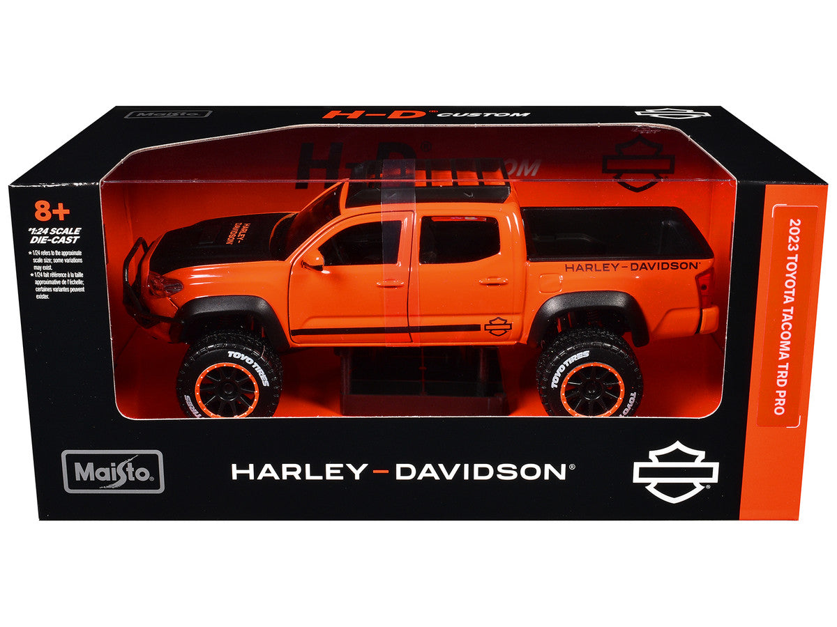 2023 Toyota Tacoma TRD Pro Pickup Truck "Harley Davidson" Orange and Black with Roof Rack "H-D Custom" Series 1/24 Diecast Model Car by Maisto-1