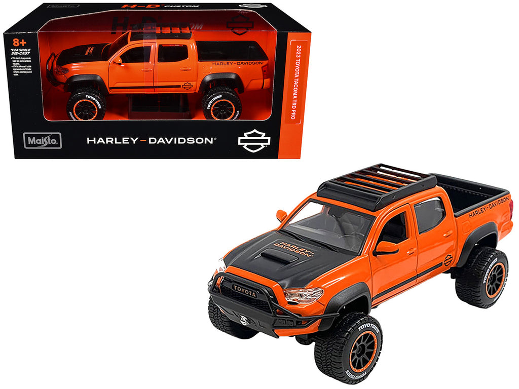 2023 Toyota Tacoma TRD Pro Pickup Truck "Harley Davidson" Orange and Black with Roof Rack "H-D Custom" Series 1/24 Diecast Model Car by Maisto-2