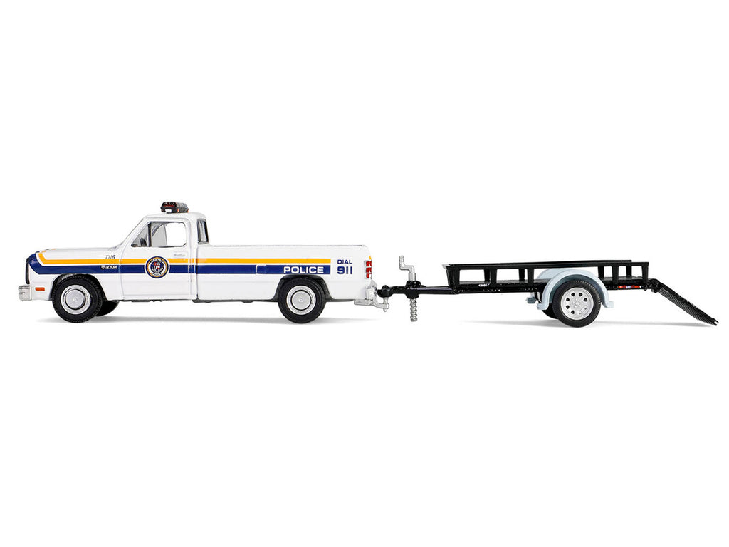 1990 Dodge Ram D250 Pickup Truck "Philadelphia PA Police Department" White with Stripes and Utility Trailer "Hot Pursuit Hitch & Tow" Series 1 1/64 Diecast Model Cars by Greenlight-2