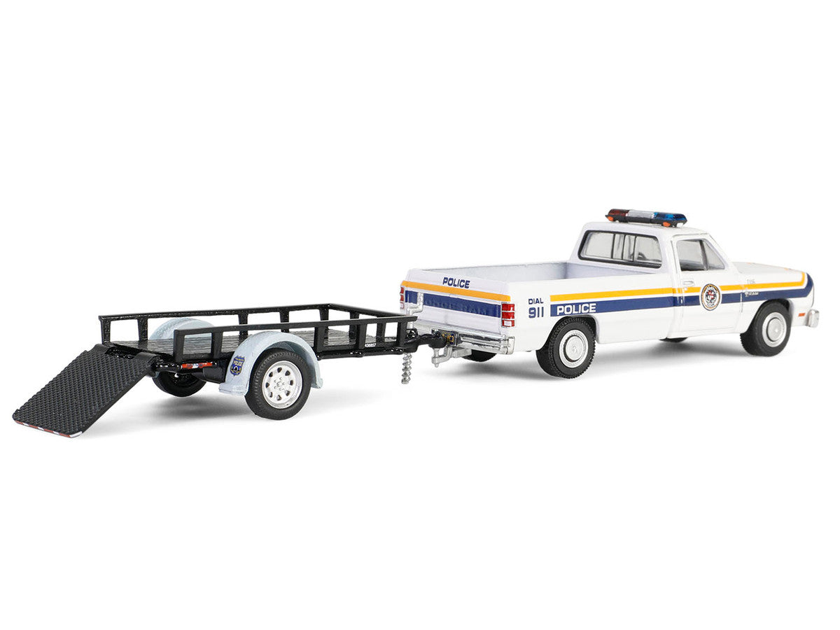 1990 Dodge Ram D250 Pickup Truck "Philadelphia PA Police Department" White with Stripes and Utility Trailer "Hot Pursuit Hitch & Tow" Series 1 1/64 Diecast Model Cars by Greenlight-0