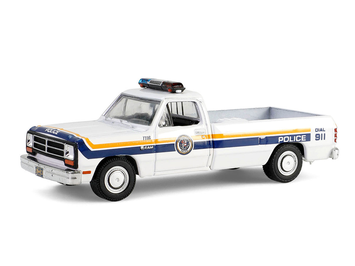 1990 Dodge Ram D250 Pickup Truck "Philadelphia PA Police Department" White with Stripes and Utility Trailer "Hot Pursuit Hitch & Tow" Series 1 1/64 Diecast Model Cars by Greenlight-1
