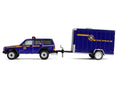 2001 Jeep Cherokee "New York State Police" Blue with Yellow Stripes and Small Cargo Trailer "Hot Pursuit Hitch & Tow" Series 1 1/64 Diecast Model Cars by Greenlight-0