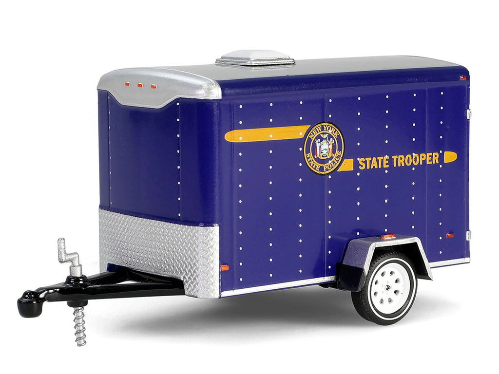 2001 Jeep Cherokee "New York State Police" Blue with Yellow Stripes and Small Cargo Trailer "Hot Pursuit Hitch & Tow" Series 1 1/64 Diecast Model Cars by Greenlight-3