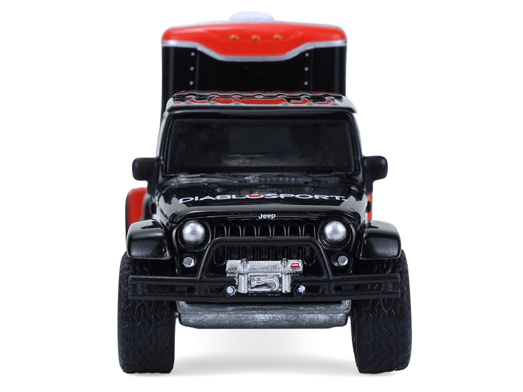 2012 Jeep Wrangler Unlimited "Diablo Sport" Black with Red Graphics and Small Cargo Trailer "Hitch & Tow" Series 33 1/64 Diecast Model Cars by Greenlight-3