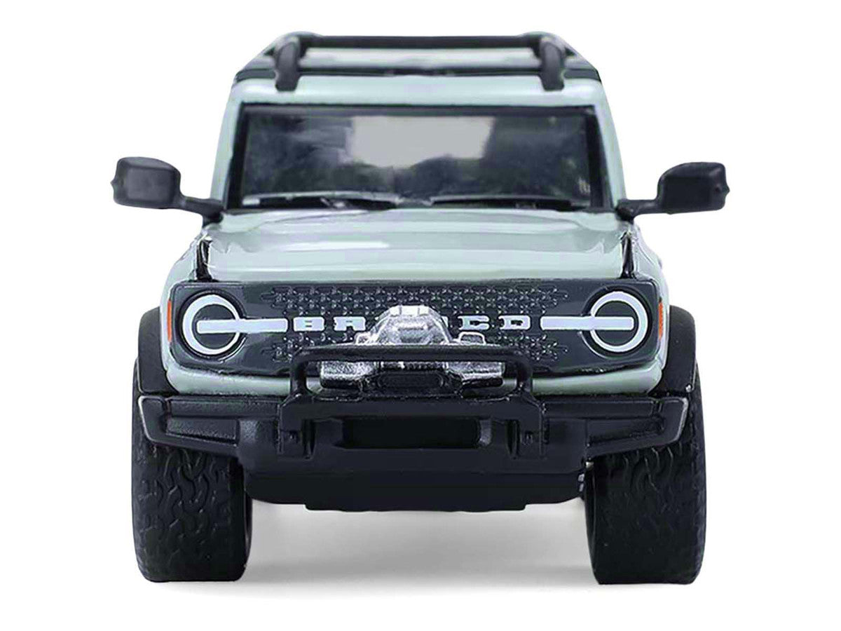 2021 Ford Bronco 4-Door Badlands Cactus Gray with Black Top and Motorcycle with Utility Trailer "Hitch & Tow" Series 33 1/64 Diecast Model Cars by Greenlight-2