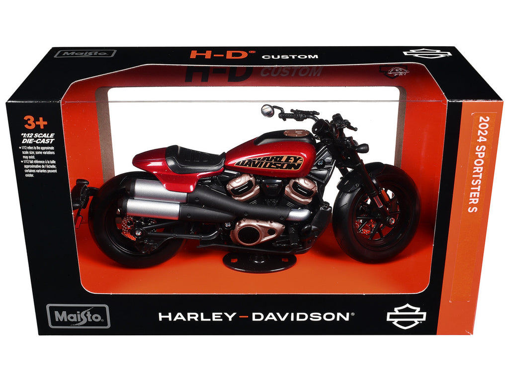 2024 Harley Davidson Sportster S Motorcycle Red Metallic and Black "H-D Custom" Series 1/12 Diecast Model Car by Maisto-1