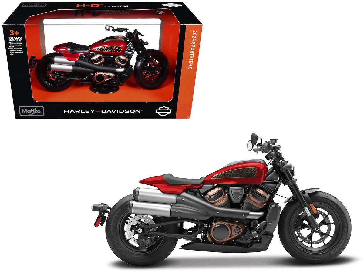 2024 Harley Davidson Sportster S Motorcycle Red Metallic and Black "H-D Custom" Series 1/12 Diecast Model Car by Maisto-2