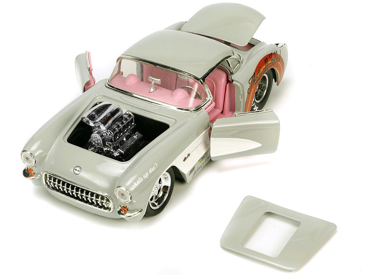 1957 Chevrolet Corvette Beige with Pink Interior with Bugs Bunny Figure "Looney Tunes" "Hollywood Rides" Series 1/24 Diecast Model Car by Jada-1