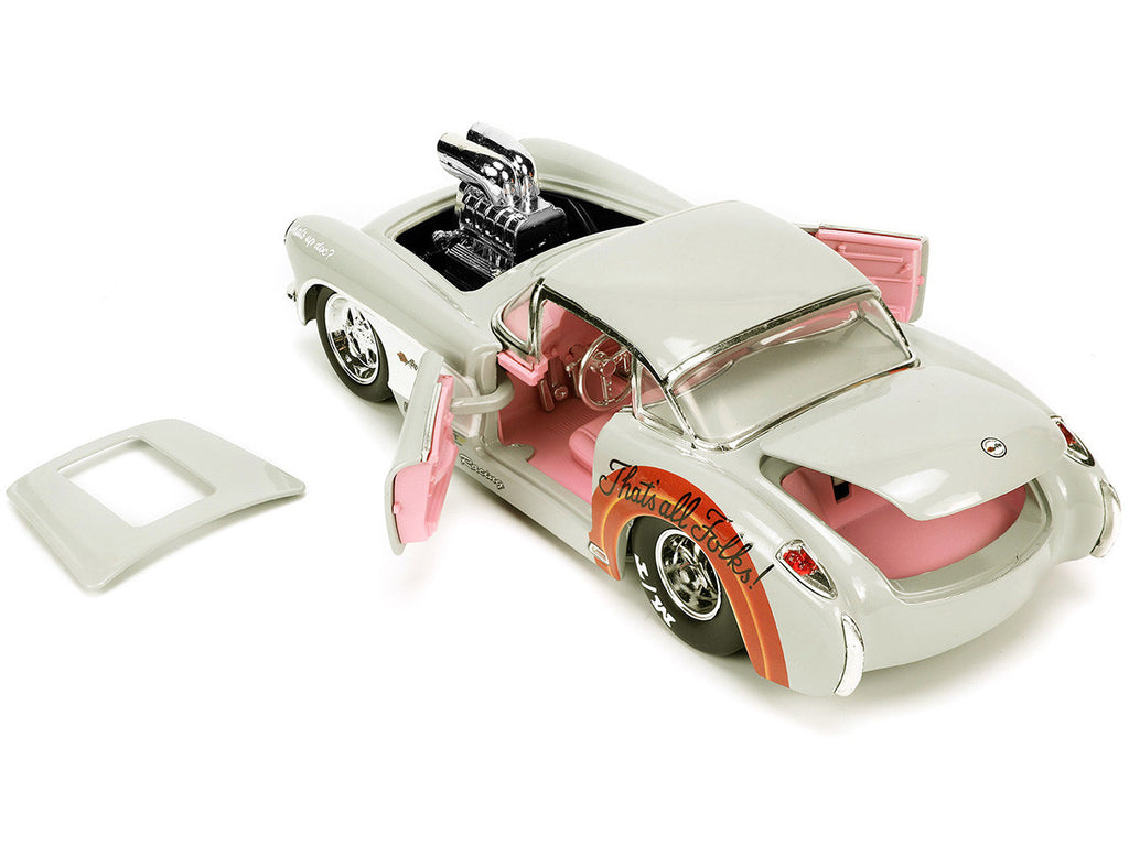 1957 Chevrolet Corvette Beige with Pink Interior with Bugs Bunny Figure "Looney Tunes" "Hollywood Rides" Series 1/24 Diecast Model Car by Jada-2