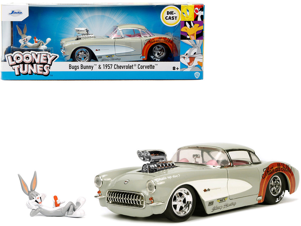 1957 Chevrolet Corvette Beige with Pink Interior with Bugs Bunny Figure "Looney Tunes" "Hollywood Rides" Series 1/24 Diecast Model Car by Jada-0