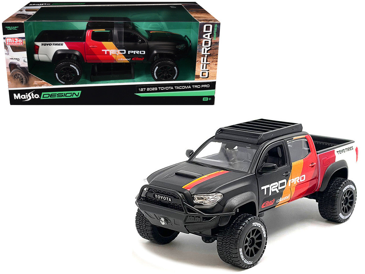 2023 Toyota Tacoma TRD PRO Off Road Pickup Truck Matt Black with Graphics and Roofrack "Maisto Design" Series 1/27 Diecast Model Car by Maisto-2