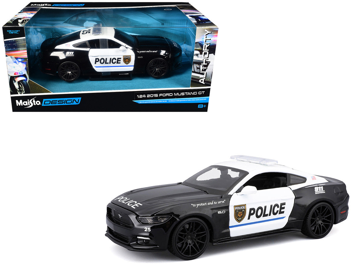 2015 Ford Mustang GT 5.0 "Police" Black and White "Authority" Series 1/24 Diecast Model Car by Maisto-4