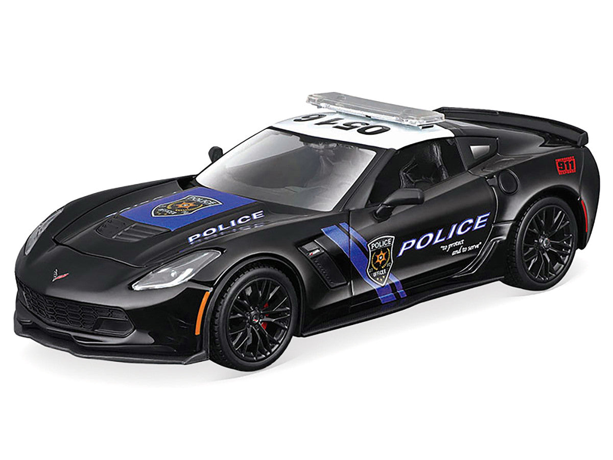 2015 Chevrolet Corvette Z06 "Police" Black with Blue Stripes and White Top "Maisto Design Authority" Series 1/24 Diecast Model Car by Maisto-0
