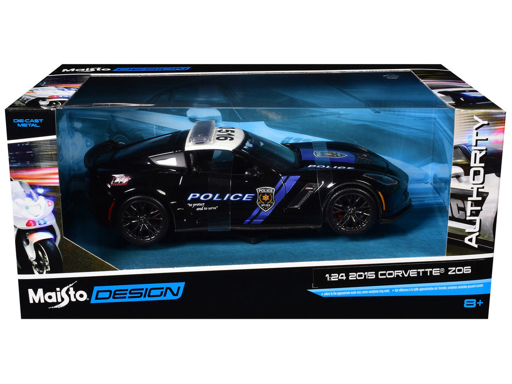 2015 Chevrolet Corvette Z06 "Police" Black with Blue Stripes and White Top "Maisto Design Authority" Series 1/24 Diecast Model Car by Maisto-1
