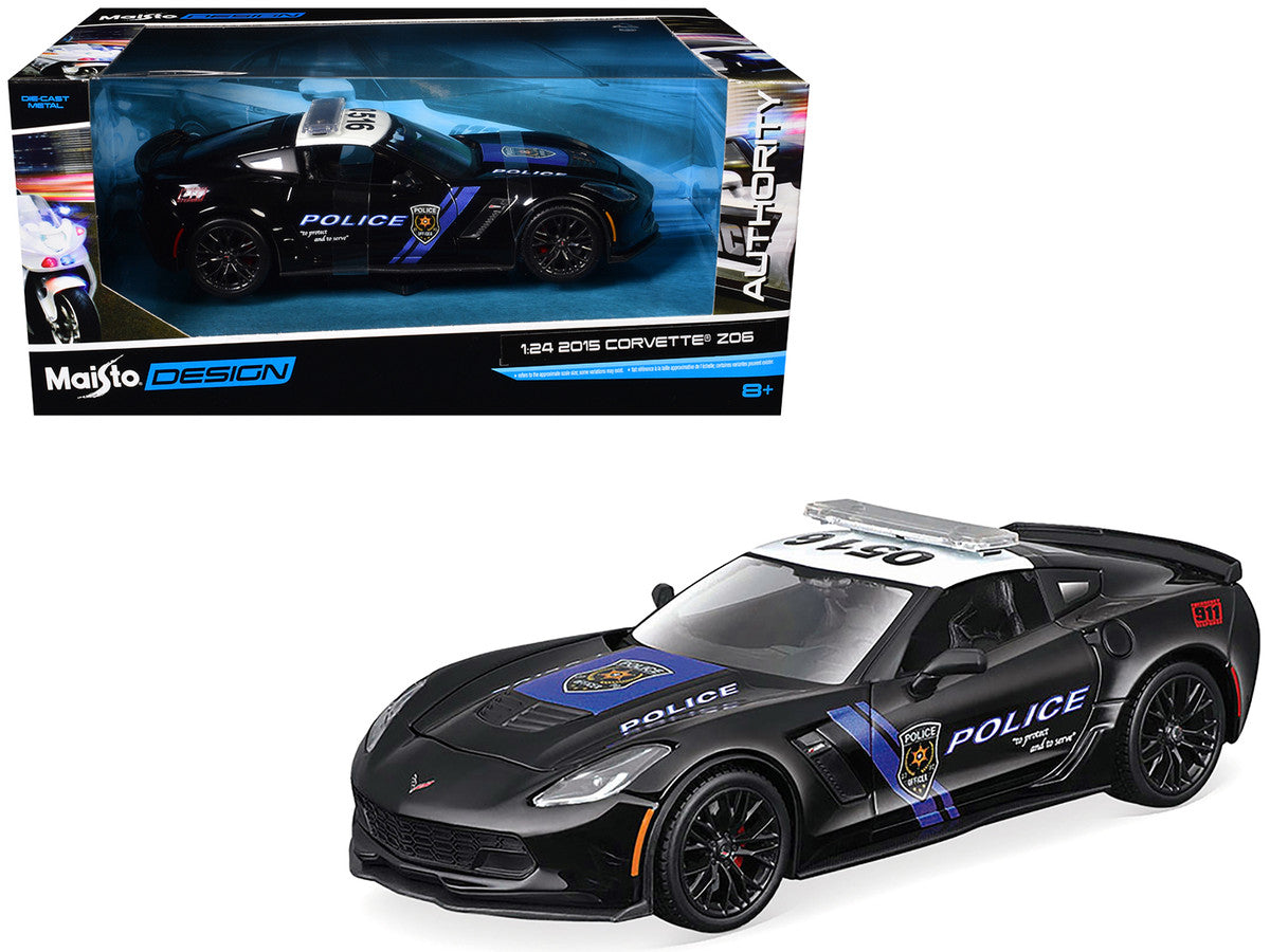 2015 Chevrolet Corvette Z06 "Police" Black with Blue Stripes and White Top "Maisto Design Authority" Series 1/24 Diecast Model Car by Maisto-2