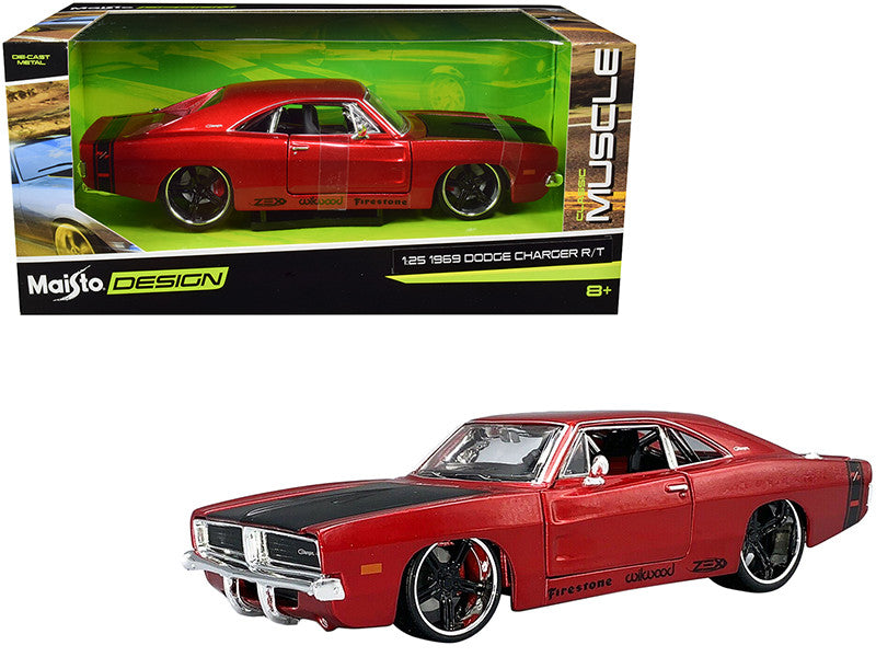 1969 Dodge Charger R/T Red Metallic with Black Hood and Black Stripes "Classic Muscle" 1/25 Diecast Model Car by Maisto-0