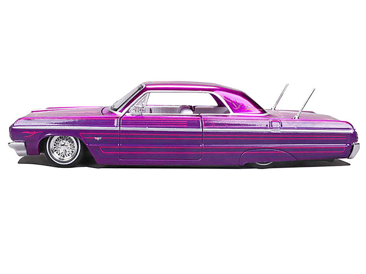 1964 Chevrolet Impala SS Lowrider Candy Purple with Graphics and White Interior "Lowriders" "Maisto Design" Series 1/26 Diecast Model Car by Maisto-0