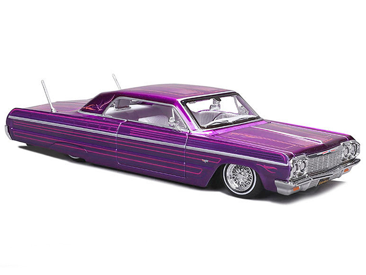 1964 Chevrolet Impala SS Lowrider Candy Purple with Graphics and White Interior "Lowriders" "Maisto Design" Series 1/26 Diecast Model Car by Maisto-1