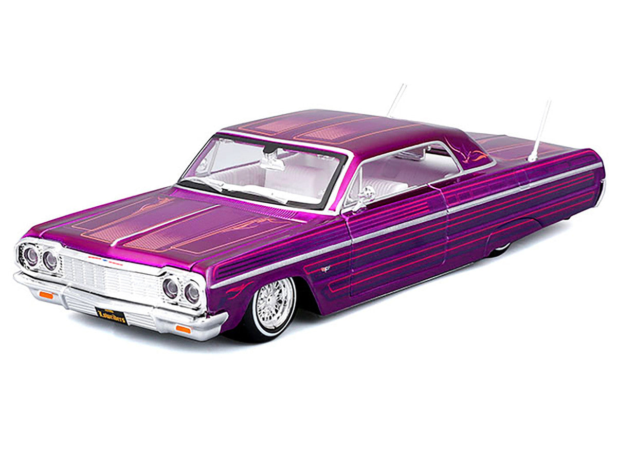 1964 Chevrolet Impala SS Lowrider Candy Purple with Graphics and White Interior "Lowriders" "Maisto Design" Series 1/26 Diecast Model Car by Maisto-2
